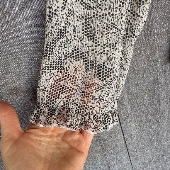 Vintage Y2K INC Silk Black White Lace Print Victorian Collar Long Sleeve Blouse - Picture 8 of 16